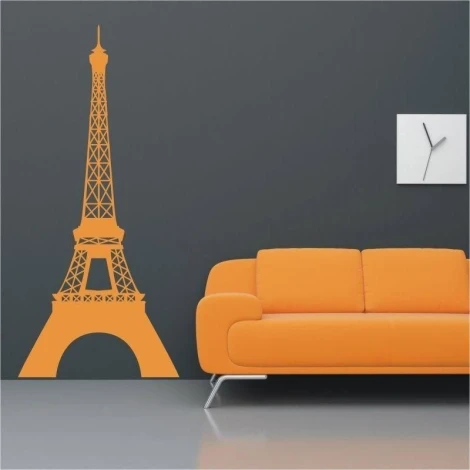 Stylish Eiffel Tower painting template in vibrant orange, perfect for a modern living room.