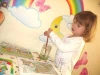 Rainbow sticker in a cheerful children\'s room, adding colorful charm and magic to a creative space.