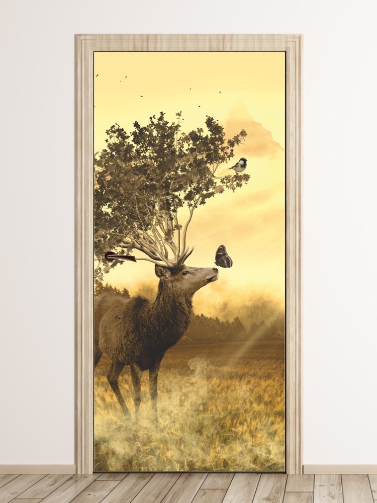 Wallpaper For Deer Door With Butterfly Fp 6093
