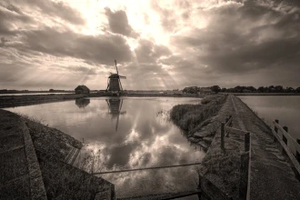Wallpaper The Wall A Windmill Reflected In The Lake Fp 5941