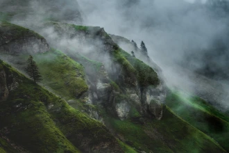 Wallpaper Mountain Slope In Fog Fp 6460