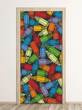 Wallpaper Sticker For Door Colorful Crayons Fp 6309