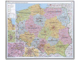 BlackWhiteboard Map Of Poland Administrative Map 102X120 Cm (Pins)