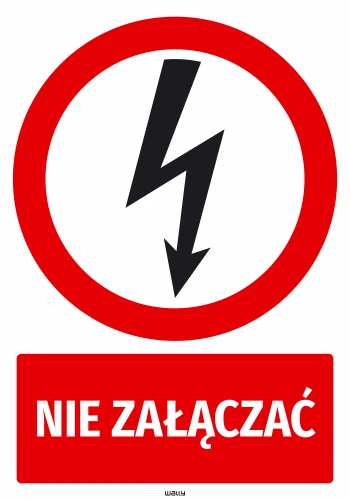 Health & Safety Sticker: Do not turn on, with lightning pictogram.