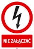 Health & Safety Sticker: Do not turn on, with lightning pictogram.