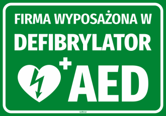 Information sticker A company equipped with an AED defibrillator