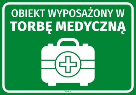 Informational sticker: Facility equipped with a medical bag