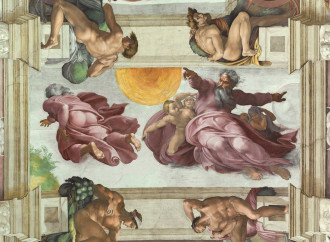 Reproduction Fresco In The Sistine Chapel. The Creation Of The Sun And The Moon, Michelangelo