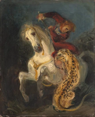 Reproduction Rider Attacked By A Jaguar, Eugene Delacroix