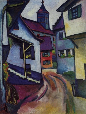 Reproduction Street With Church In Kandern, August Macke
