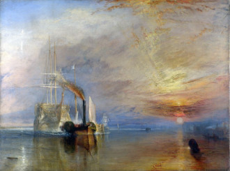Reproduction the fighting temeraire tugged to her last berth to be broken up, william turner