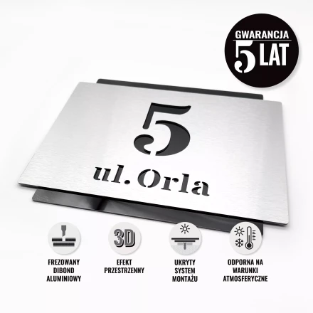 Silver-black premium address sign 42 x 35 cm