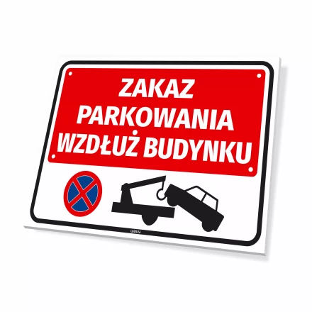 Parking sign: No parking along the building