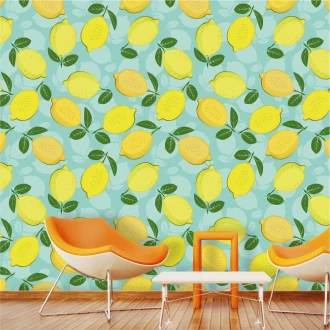 Lemons Wallpaper On A Blue Background 0268