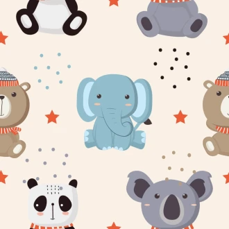 Panda, Bear And Elephant Kids Wallpaper 0173