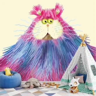 Wallpaper for Children's Room Cat, Colorful Illustration 0478