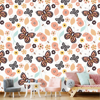 Wallpaper for a children's room Butterflies, flowers 0141