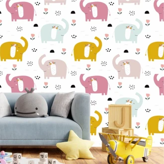 Wallpaper For A Children'S Room Elephants, Flowers 0155