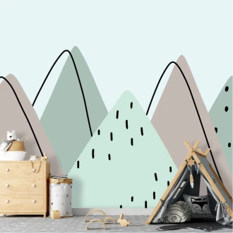 Wallpaper For A Child'S Room Mountains, Scandinavian Style Illustration 0397