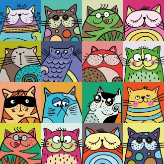 Wallpaper For A Child\'S Room Colorful Happy Cats 0489