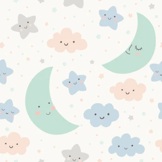 Wallpaper For A Child\'S Room Moon, Stars, Clouds 0444