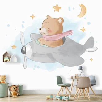 Wallpaper For A Child'S Room Teddy Bear In The Plane 0493