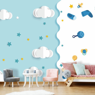 Wallpaper for a child's room clouds, toys 088