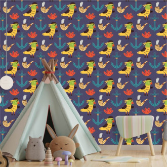 Wallpaper For A Child'S Room Parrots, Anchors 0272