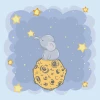 Baby Room Wallpaper Elephant, Moon, Stars 0491