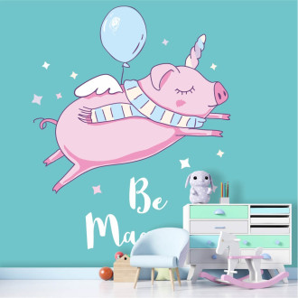 Girls' room wallpaper Be magical, unicorn pig 0439