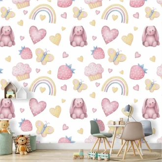 A Wallpaper For A Girl\'S Room Bunnies, Butterflies, Clouds 0260