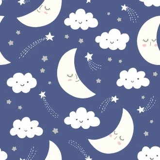 Night Sky, Moon, Stars, Clouds Wallpaper For A Child\'S Bedroom 0447