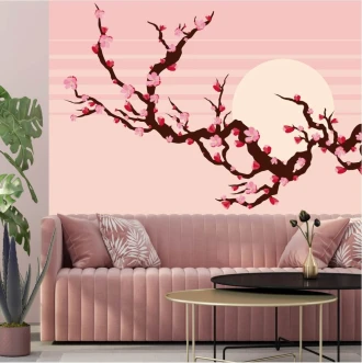 A Branch With Peach Blossoms With The Sun Background 0373 Wallpaper