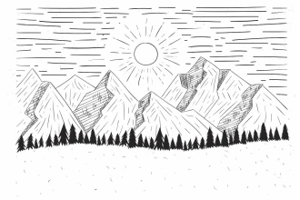 Hand Drawn Mountain Landscape Wallpaper 0388