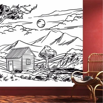 Wallpaper On The Wall Cottage By The Mountain Stream 0401