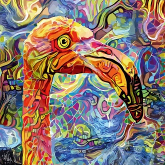 Flamingo Wallpaper, Impressionist Illustration 0482