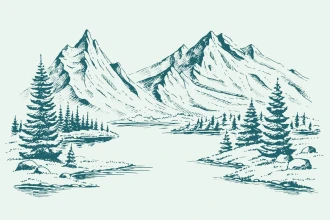 Wallpaper On The Wall Mountain Lake, Forest, Illustration 0418
