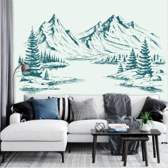 Wallpaper on the wall Mountain lake, forest, illustration 0418