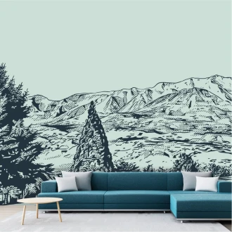 Wallpaper On The Wall Illustration Of High Mountain Landscape 0405