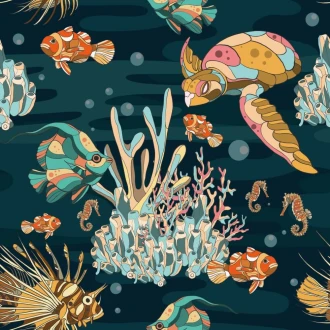 Colorful Fish, Turtles, Coral Reef Wallpaper 0324