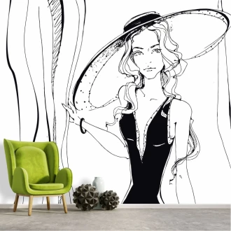 Wallpaper On The Wall Young Girl In A Hat, Illustration 0394