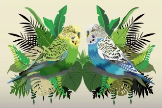 Parakeets Among Leaves Wallpaper 0382