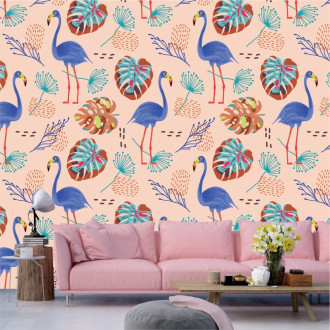 Tropical Pattern Wallpaper With Flamingos 0276