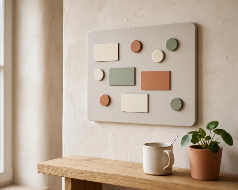 Magnets in various shapes on a magnetic board