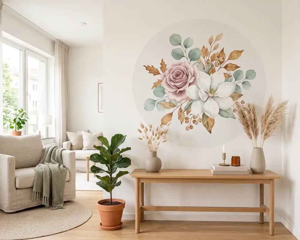 A Wally fabric sticker on a living room wall